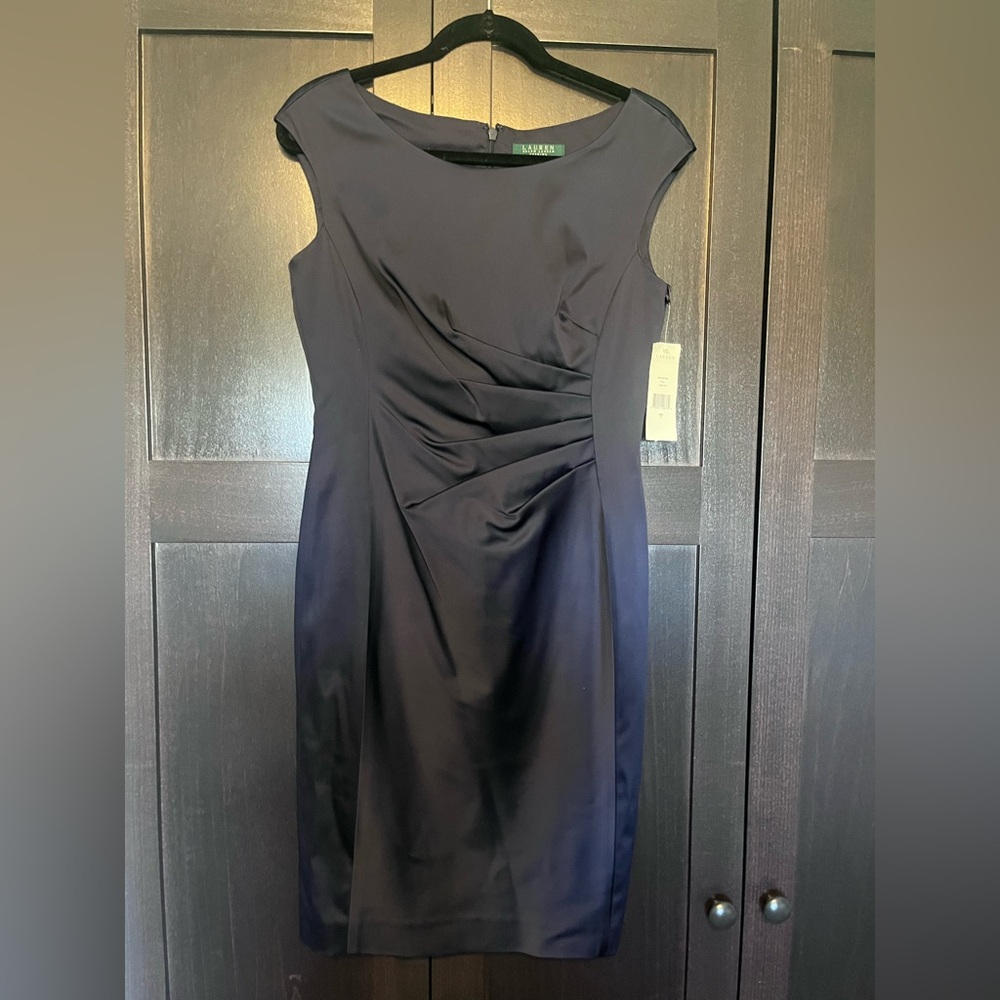 Lauren Ralph Lauren Dark Navy Ruched Sheath Dress